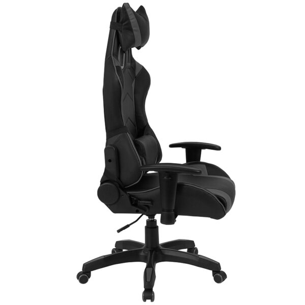Lowest Price Cumberland Comfort Series High Back Black and Gray Reclining Racing/Gaming Office Chair with Adjustable Lumbar Support