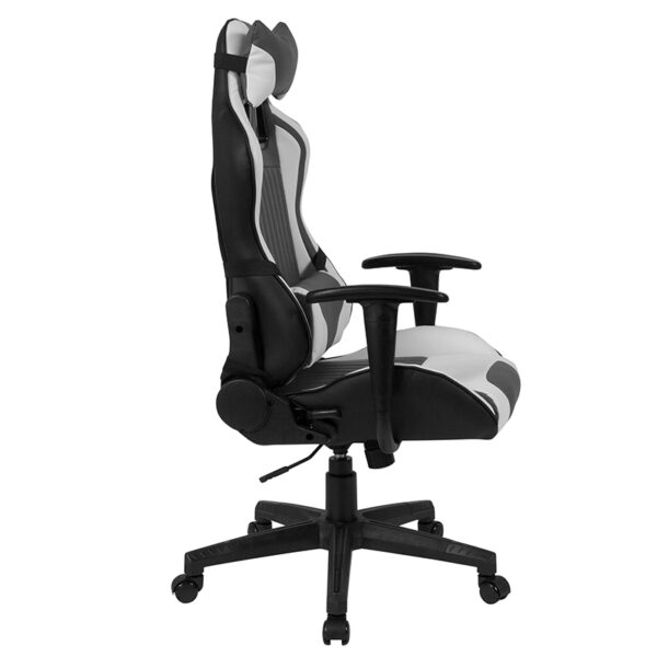 Lowest Price Cumberland Comfort Series High Back Gray and White Reclining Racing/Gaming Office Chair with Adjustable Lumbar Support