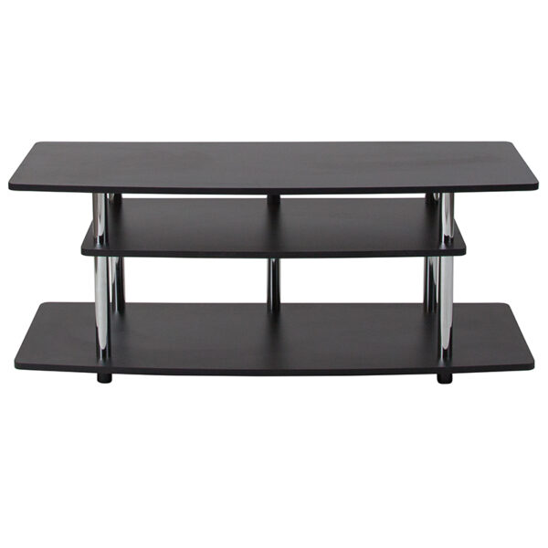 Lowest Price Deerfield Black TV Stand with Shelves and Stainless Steel Legs