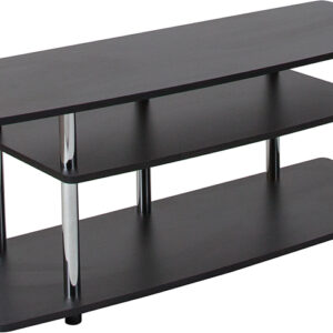 Wholesale Deerfield Black TV Stand with Shelves and Stainless Steel Legs