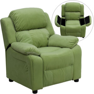 Wholesale Deluxe Padded Contemporary Avocado Microfiber Kids Recliner with Storage Arms