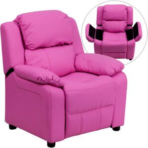 Wholesale Deluxe Padded Contemporary Hot Pink Vinyl Kids Recliner with Storage Arms