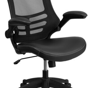 Wholesale Desk Chair with Wheels | Swivel Chair with Mid-Back Black Mesh and LeatherSoft Seat for Home Office and Desk
