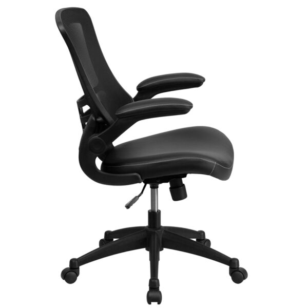 Mid-back desk chair with wheels Black Mid-Back Leather Chair
