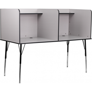 Wholesale Double Wide Study Carrel with Adjustable Legs and Top Shelf in Nebula Grey Finish
