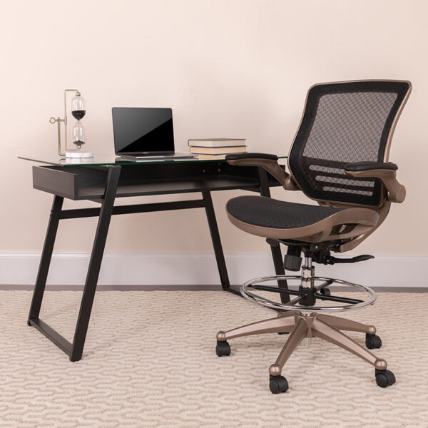 Lowest Price Drafting Chair | Adjustable Height Mid-Back Mesh Drafting Chair with Arms