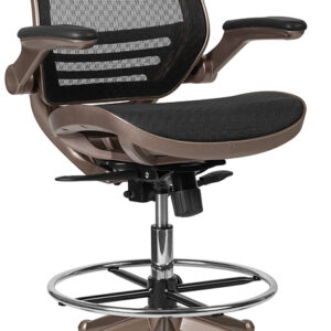 Wholesale Drafting Chair | Adjustable Height Mid-Back Mesh Drafting Chair with Arms