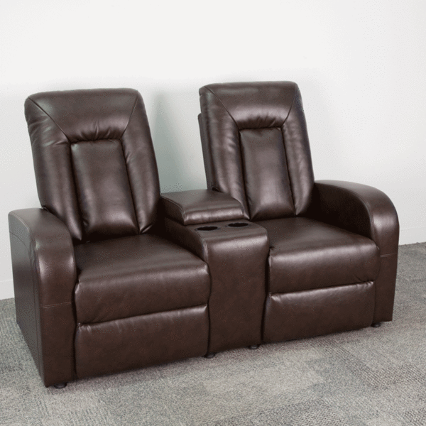 Contemporary Theater Seating Brown Leather Theater - 2 Seat