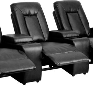 Wholesale Eclipse Series 3-Seat Reclining Black Leather Theater Seating Unit with Cup Holders