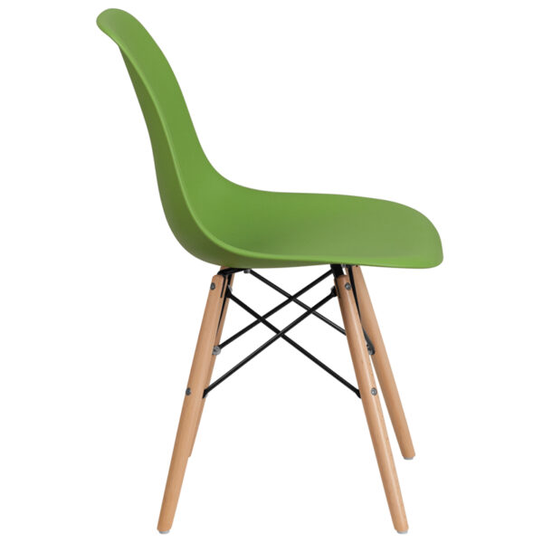 Lowest Price Elon Series Green Plastic Chair with Wooden Legs