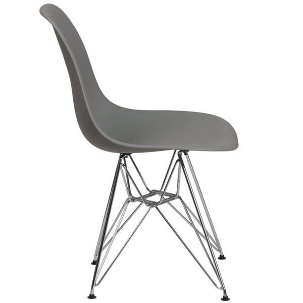 Lowest Price Elon Series Moss Gray Plastic Chair with Chrome Base