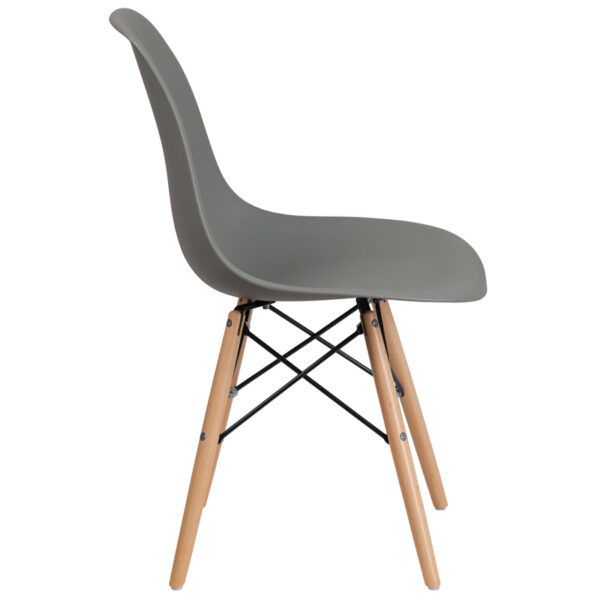 Lowest Price Elon Series Moss Gray Plastic Chair with Wooden Legs