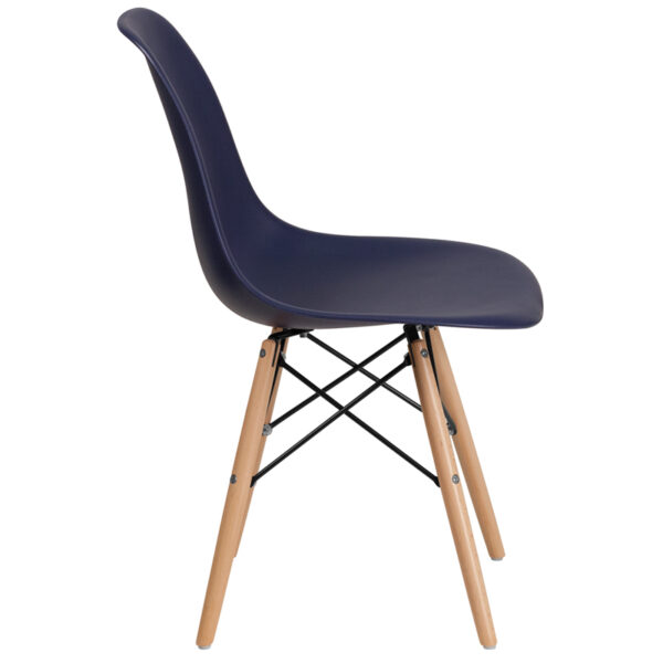 Lowest Price Elon Series Navy Plastic Chair with Wooden Legs