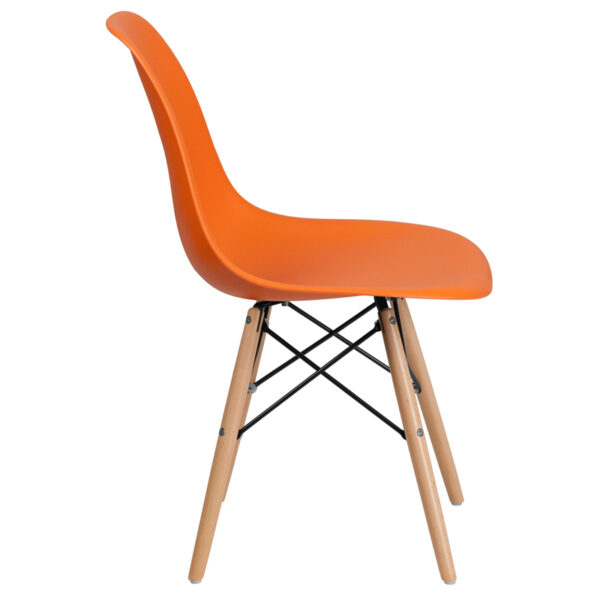 Lowest Price Elon Series Orange Plastic Chair with Wooden Legs
