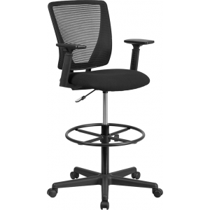 Wholesale Ergonomic Mid-Back Mesh Drafting Chair with Black Fabric Seat