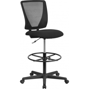 Wholesale Ergonomic Mid-Back Mesh Drafting Chair with Black Fabric Seat and Adjustable Foot Ring