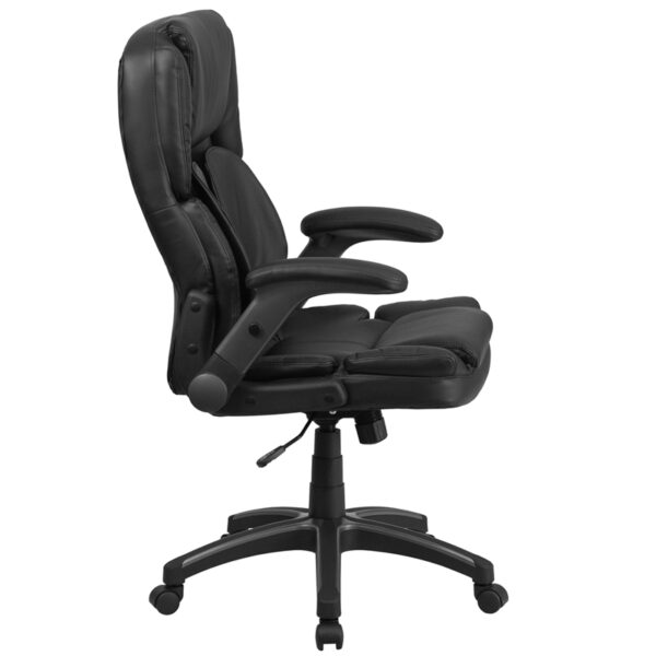 Lowest Price Extreme Comfort High Back Black Leather Executive Swivel Ergonomic Office Chair with Flip-Up Arms
