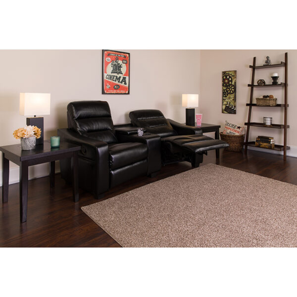 Lowest Price Futura Series 2-Seat Reclining Black Leather Theater Seating Unit with Cup Holders