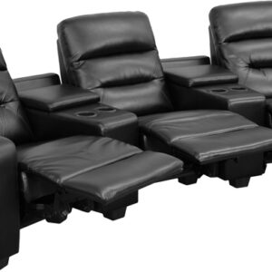 Wholesale Futura Series 3-Seat Reclining Black Leather Theater Seating Unit with Cup Holders