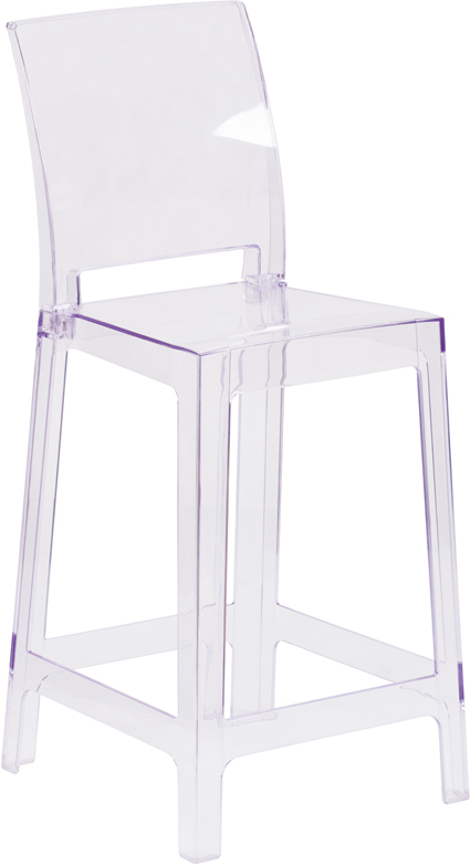 Wholesale Ghost Counter Stool with Square Back in Transparent Crystal