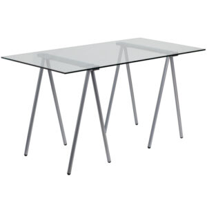 Wholesale Glass Computer Desk with Silver Metal Frame