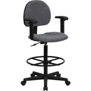 Wholesale Gray Fabric Drafting Chair with Adjustable Arms (Cylinders: 22.5''-27''H or 26''-30.5''H)