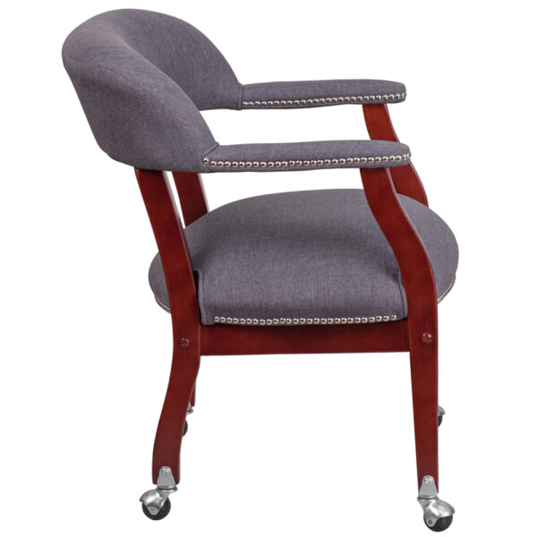 Lowest Price Gray Fabric Luxurious Conference Chair with Accent Nail Trim and Casters