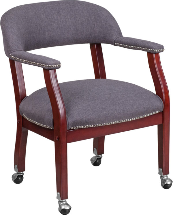 Wholesale Gray Fabric Luxurious Conference Chair with Accent Nail Trim and Casters