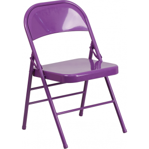 Wholesale HERCULES COLORBURST Series Impulsive Purple Triple Braced & Double Hinged Metal Folding Chair