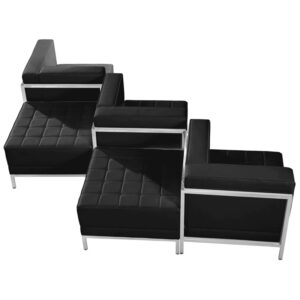 Wholesale HERCULES Imagination Series Black Leather 5 Piece Chair & Ottoman Set