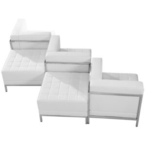 Wholesale HERCULES Imagination Series Melrose White Leather 5 Piece Chair & Ottoman Set