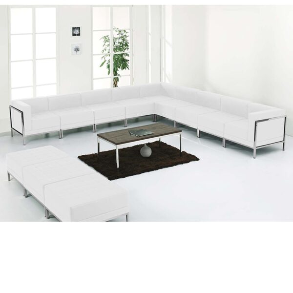 Wholesale HERCULES Imagination Series Melrose White Leather Sectional & Ottoman Set