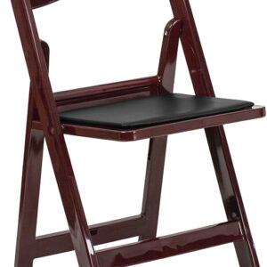 Wholesale HERCULES Series 1000 lb. Capacity Red Mahogany Resin Folding Chair with Black Vinyl Padded Seat