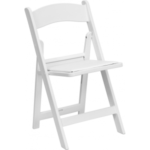 Wholesale HERCULES Series 1000 lb. Capacity White Resin Folding Chair with White Vinyl Padded Seat