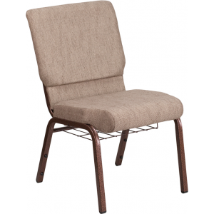 Wholesale HERCULES Series 18.5''W Church Chair in Beige Fabric with Book Rack - Copper Vein Frame