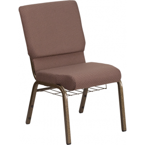 Wholesale HERCULES Series 18.5''W Church Chair in Brown Dot Fabric with Book Rack - Gold Vein Frame