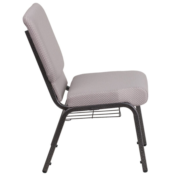 Lowest Price HERCULES Series 18.5''W Church Chair in Gray Dot Fabric with Book Rack - Silver Vein Frame