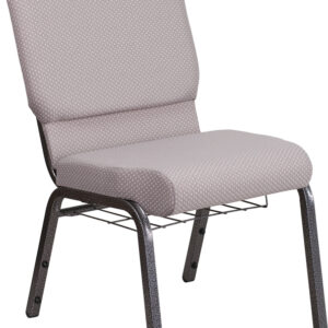 Wholesale HERCULES Series 18.5''W Church Chair in Gray Dot Fabric with Book Rack - Silver Vein Frame