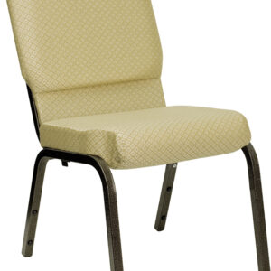 Wholesale HERCULES Series 18.5''W Stacking Church Chair in Beige Patterned Fabric - Gold Vein Frame