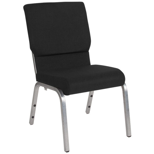 Wholesale HERCULES Series 18.5''W Stacking Church Chair in Black Fabric - Silver Vein Frame