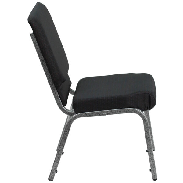 Lowest Price HERCULES Series 18.5''W Stacking Church Chair in Black Patterned Fabric - Silver Vein Frame