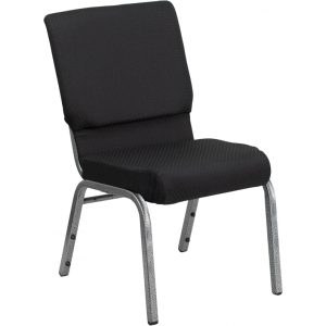 Wholesale HERCULES Series 18.5''W Stacking Church Chair in Black Patterned Fabric - Silver Vein Frame