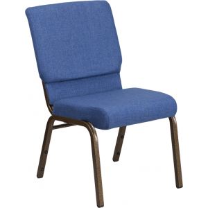 Wholesale HERCULES Series 18.5''W Stacking Church Chair in Blue Fabric - Gold Vein Frame