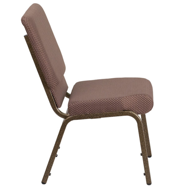 Lowest Price HERCULES Series 18.5''W Stacking Church Chair in Brown Dot Fabric - Gold Vein Frame