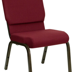 Wholesale HERCULES Series 18.5''W Stacking Church Chair in Burgundy Fabric - Gold Vein Frame