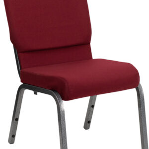 Wholesale HERCULES Series 18.5''W Stacking Church Chair in Burgundy Fabric - Silver Vein Frame