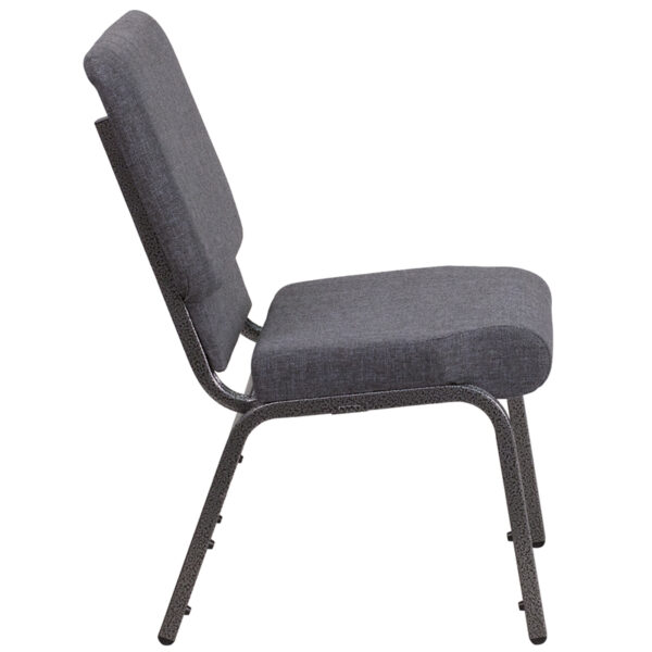 Lowest Price HERCULES Series 18.5''W Stacking Church Chair in Dark Gray Fabric - Silver Vein Frame