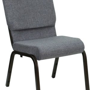 Wholesale HERCULES Series 18.5''W Stacking Church Chair in Gray Fabric - Gold Vein Frame