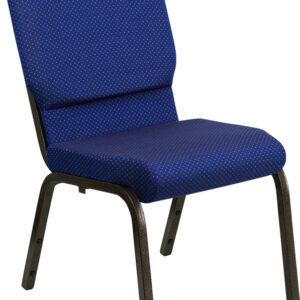 Wholesale HERCULES Series 18.5''W Stacking Church Chair in Navy Blue Patterned Fabric - Gold Vein Frame