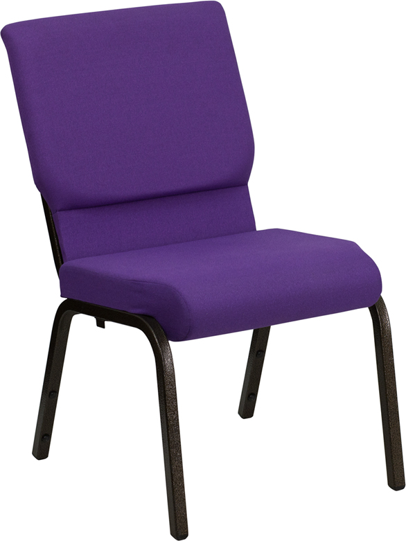 Wholesale HERCULES Series 18.5''W Stacking Church Chair in Purple Fabric - Gold Vein Frame